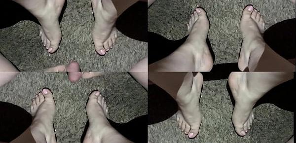  Cumshot on her hot sexy feet (Pink Toes) 4 Angles at once